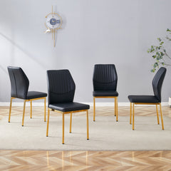 4-piece set of black gold light luxury PU dining chairs: ergonomic backrest, 36.7 inches high, suitable for multiple scenarios.Set of 4 BLACK PU Material High Resilience Dining Chairs.