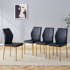 4-piece set of black gold light luxury PU dining chairs: ergonomic backrest, 36.7 inches high, suitable for multiple scenarios.Set of 4 BLACK PU Material High Resilience Dining Chairs.