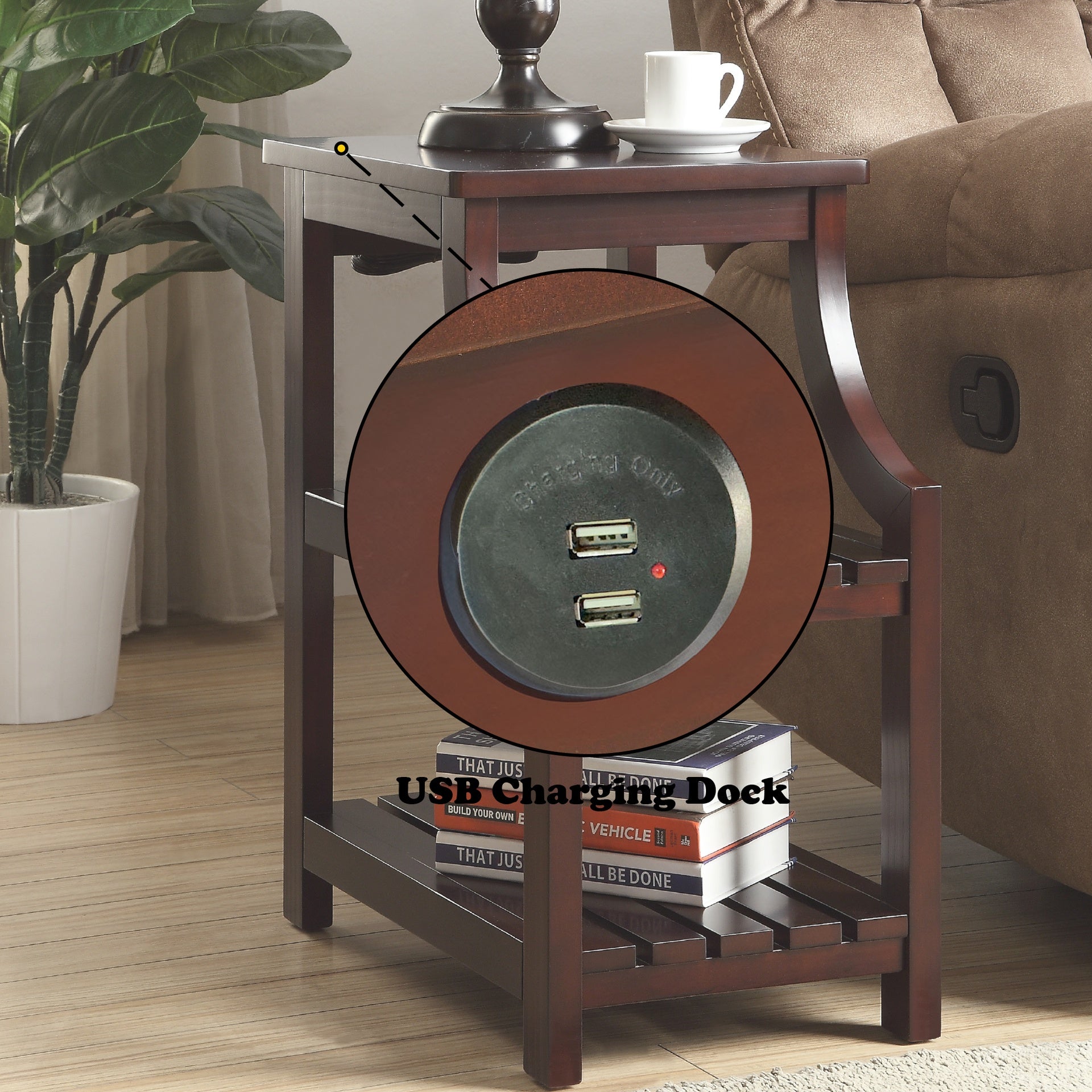 Wasaki Espresso Finish Accent Table W/USB