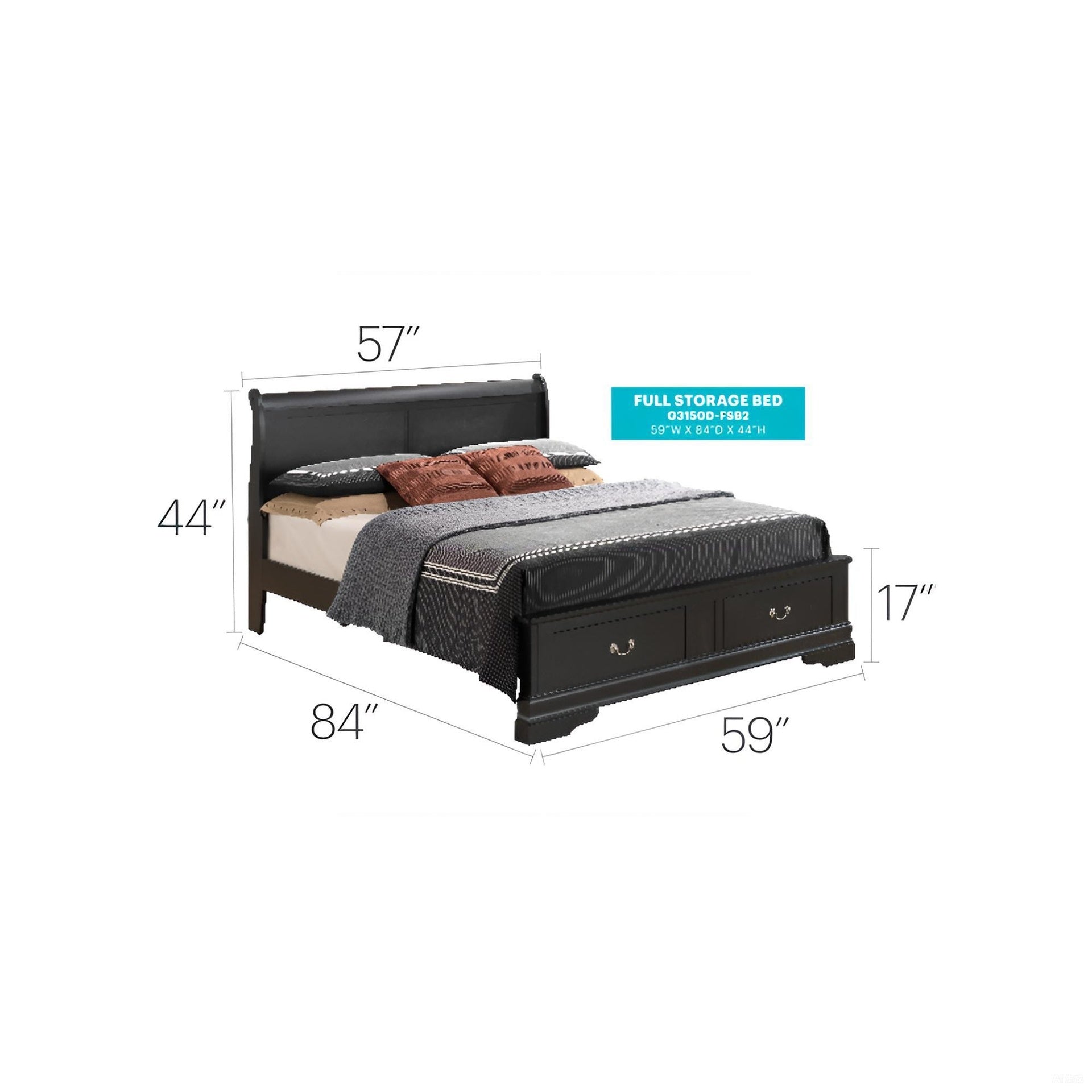 Elegant Black Full Storage Bed