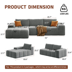 L-shaped modular combination sofa, no assembly required, deep seat sofa with 3 cushions, soft fabric upholstery, suitable for modern lounge chairs in living rooms and bedrooms