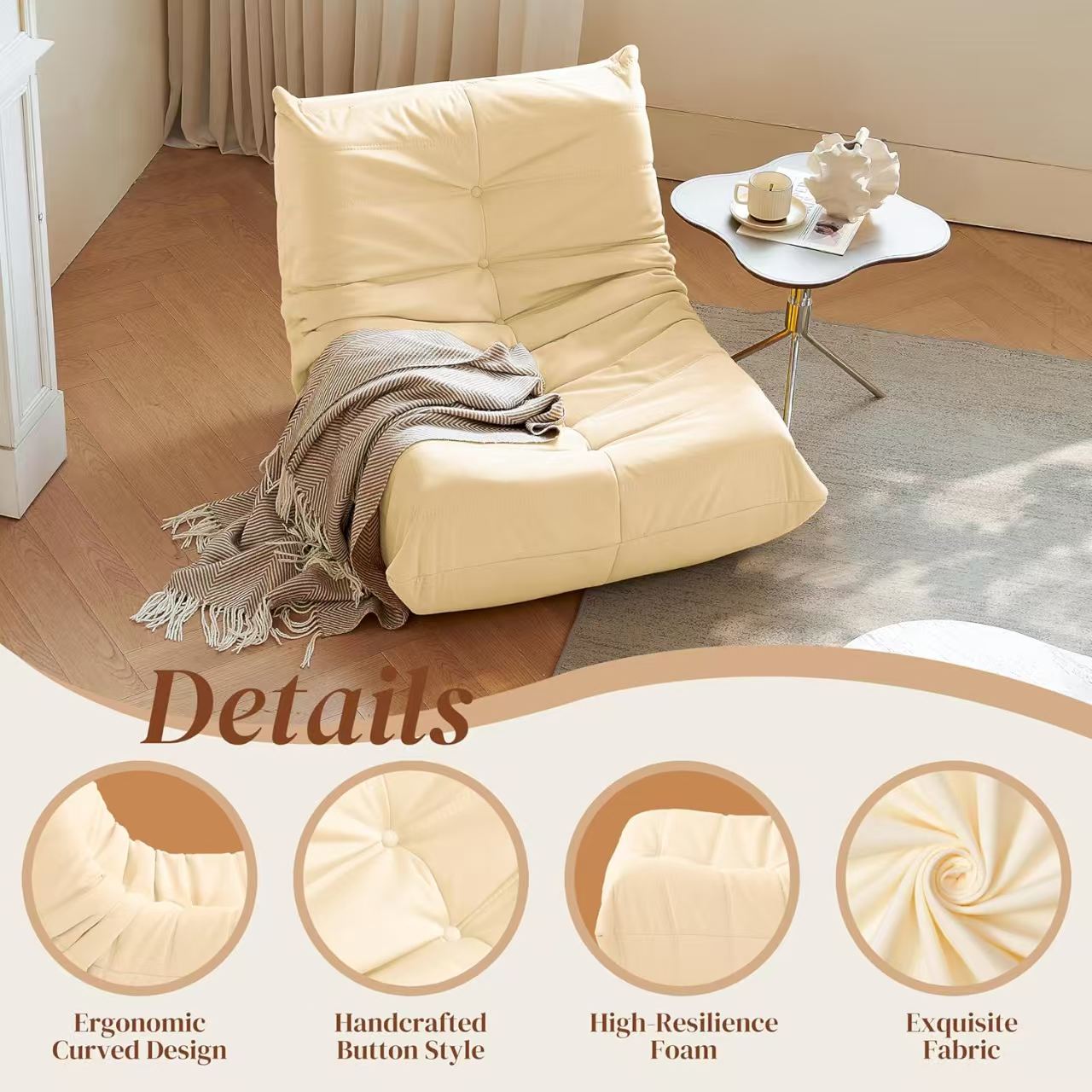 Luxury Accent Chair Button-Tufted Detail White Microfiber Comfy Chair Living Room Furniture 1pc