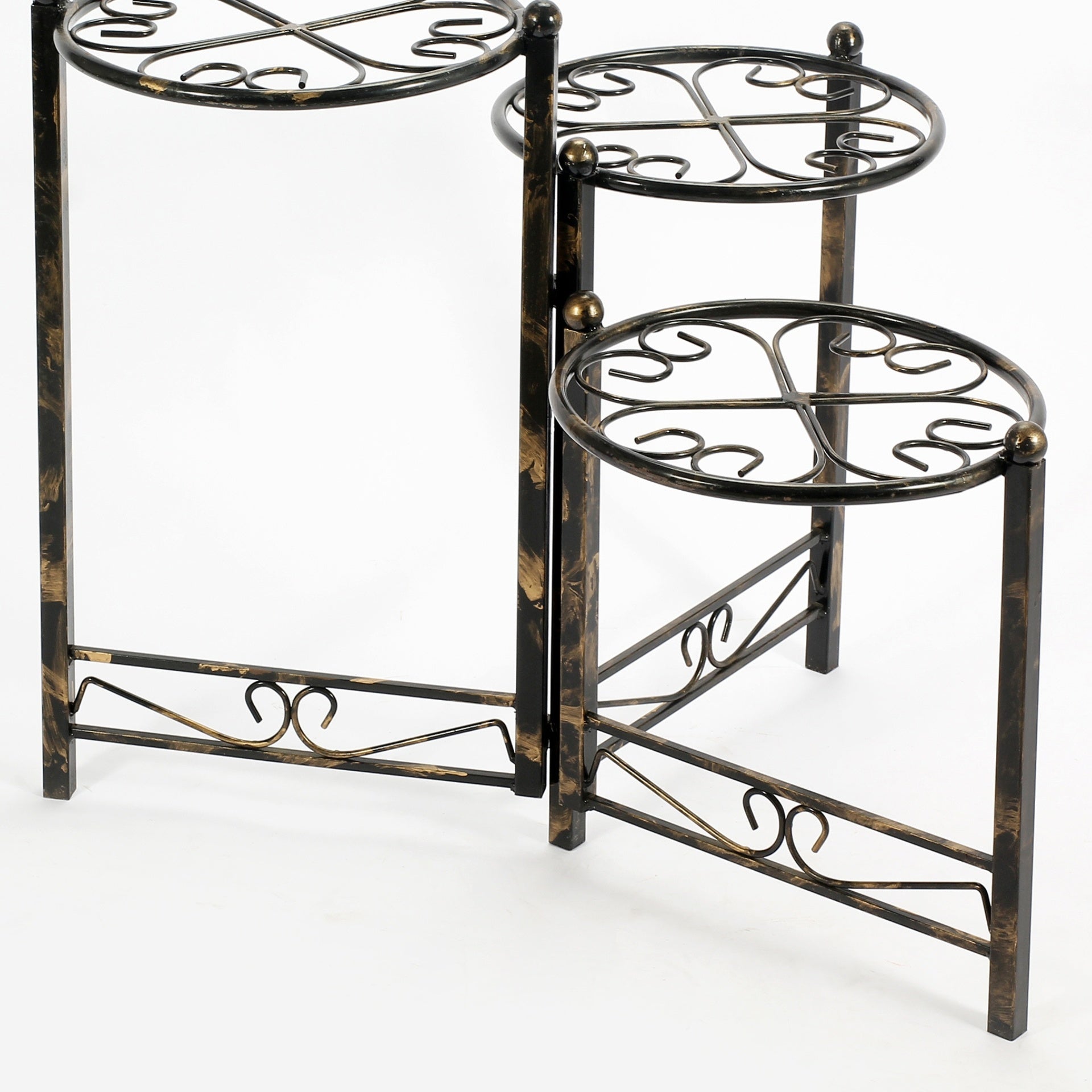 24.41" Three Tier Heart Clover Black / Gold Round Plant Stand
