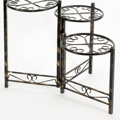 24.41" Three Tier Heart Clover Black / Gold Round Plant Stand