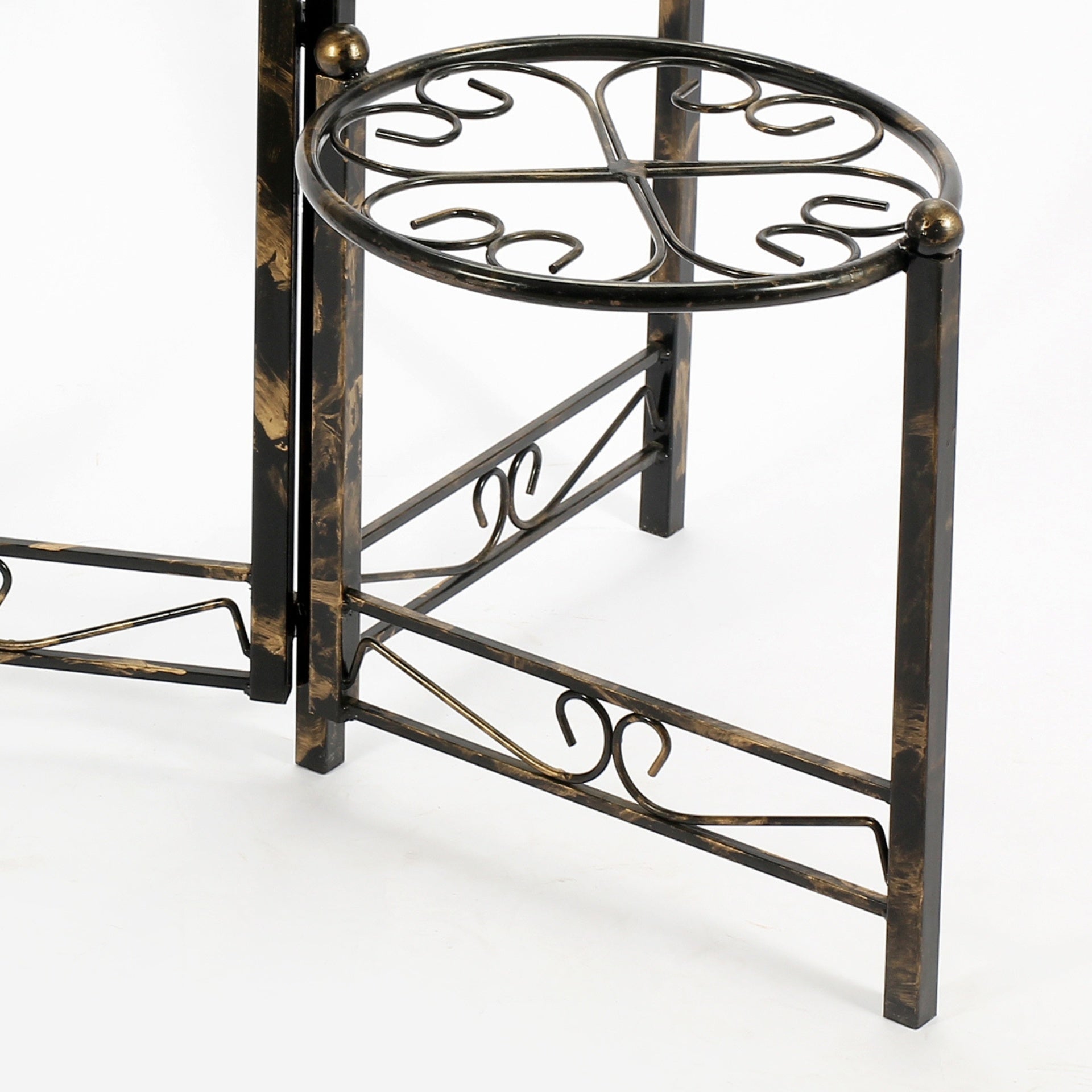 24.41" Three Tier Heart Clover Black / Gold Round Plant Stand