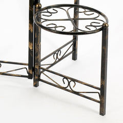 24.41" Three Tier Heart Clover Black / Gold Round Plant Stand