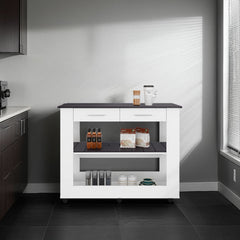 Kitchen island  with Open Storage and 3 Shelves, White