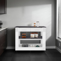 Kitchen island  with Open Storage and 3 Shelves, White