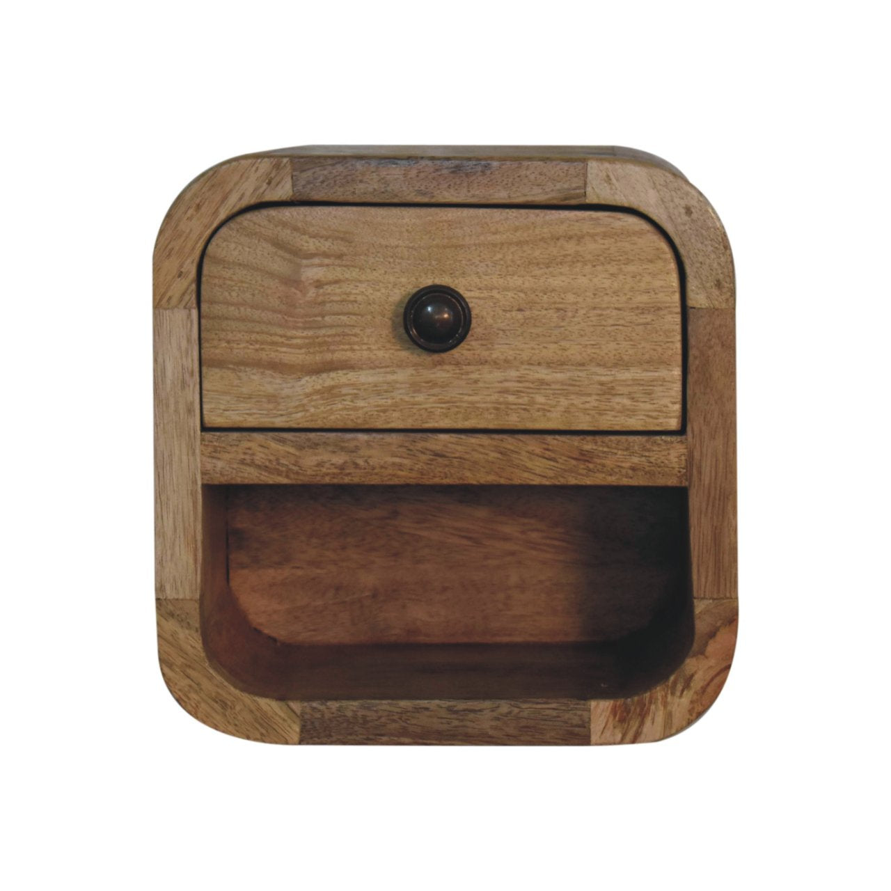 Extra Mini Curved Oak-ish Bedside with Open Slot, 1-Drawer, Light Brown