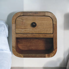 Extra Mini Curved Oak-ish Bedside with Open Slot, 1-Drawer, Light Brown
