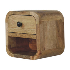 Extra Mini Curved Oak-ish Bedside with Open Slot, 1-Drawer, Light Brown