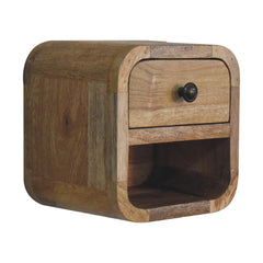 Extra Mini Curved Oak-ish Bedside with Open Slot, 1-Drawer, Light Brown