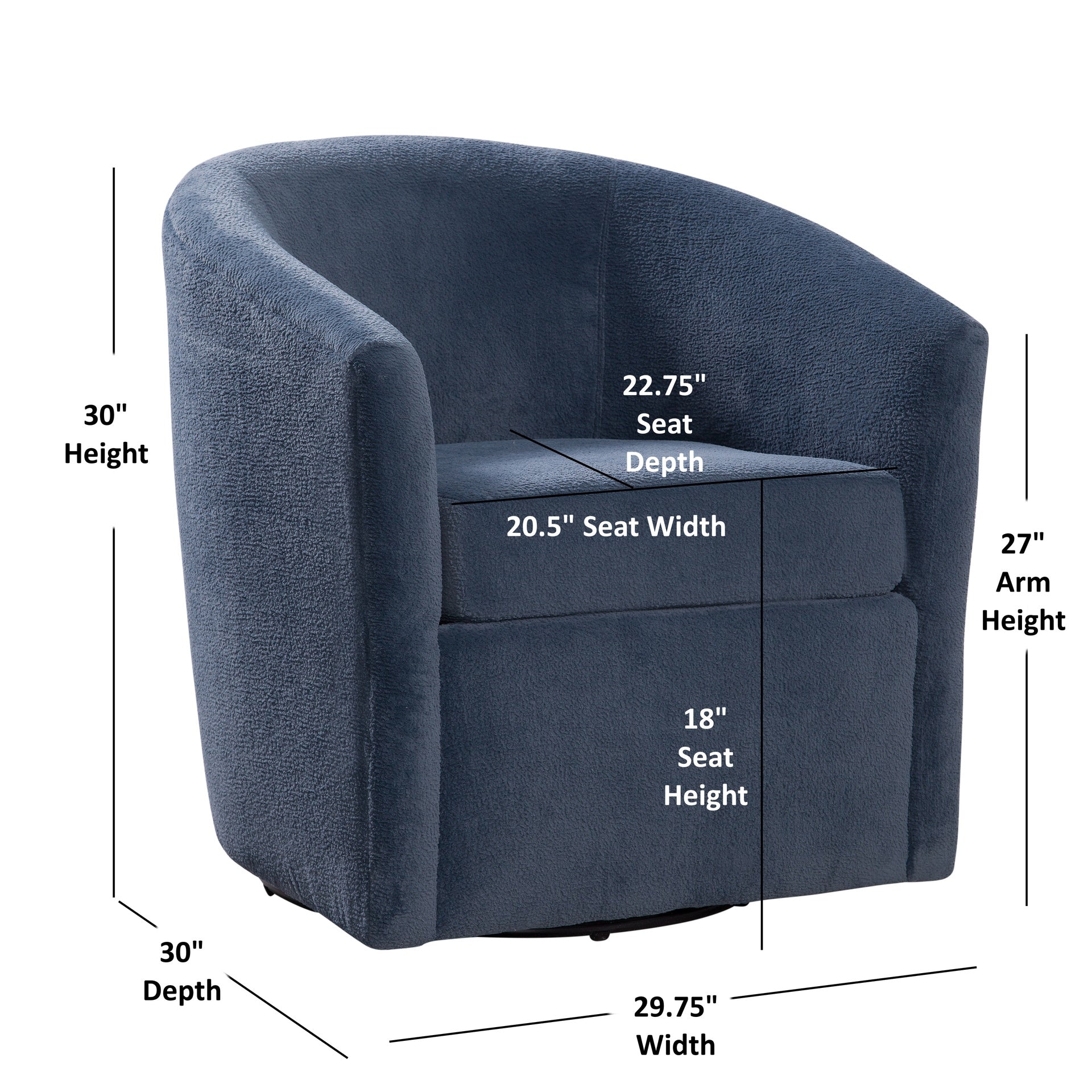 Oaklynn Barrel Style Swivel Accent chair in Navy Performance Fabric