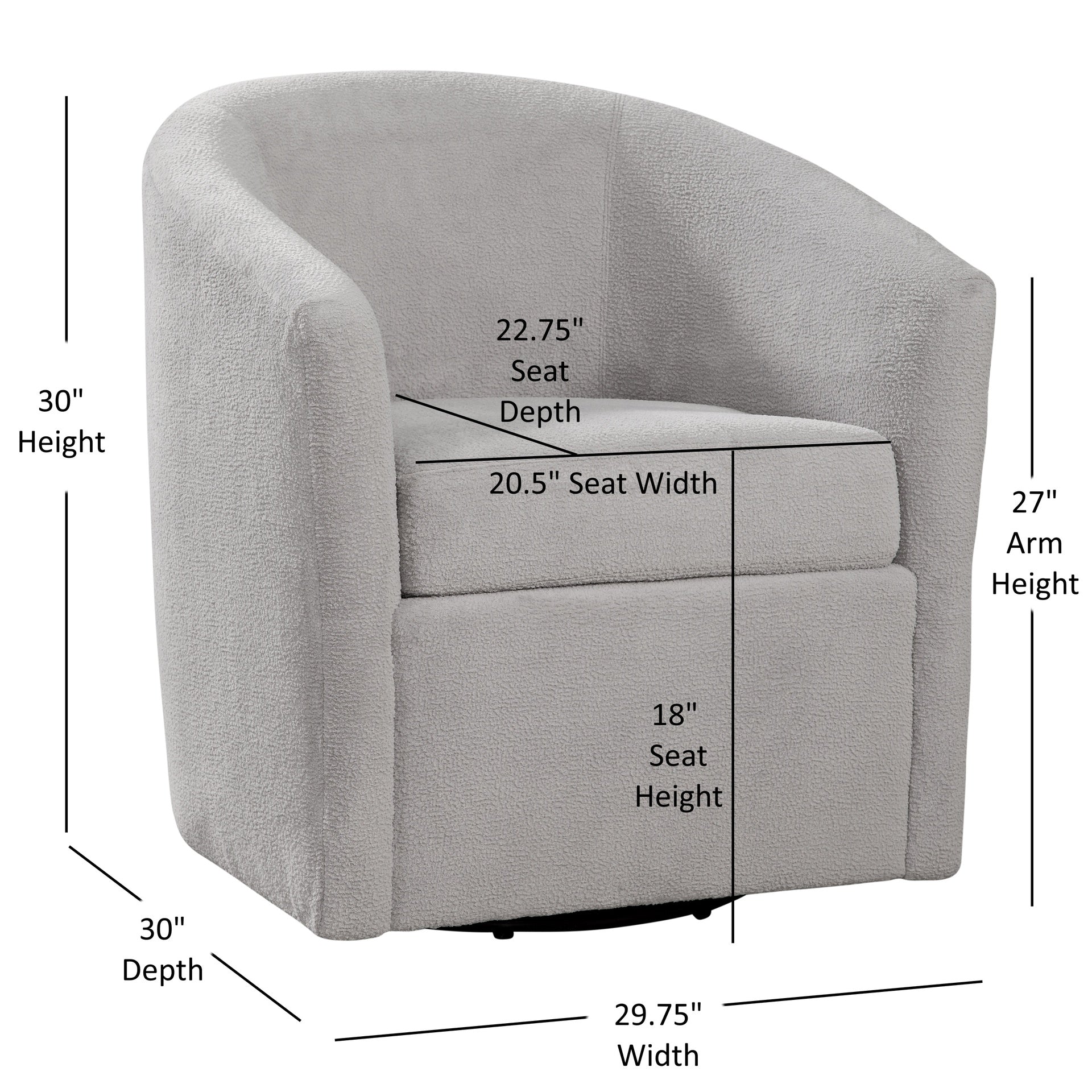 Oaklynn Barrel Style Swivel Accent chair in Light Gray Performance Fabric