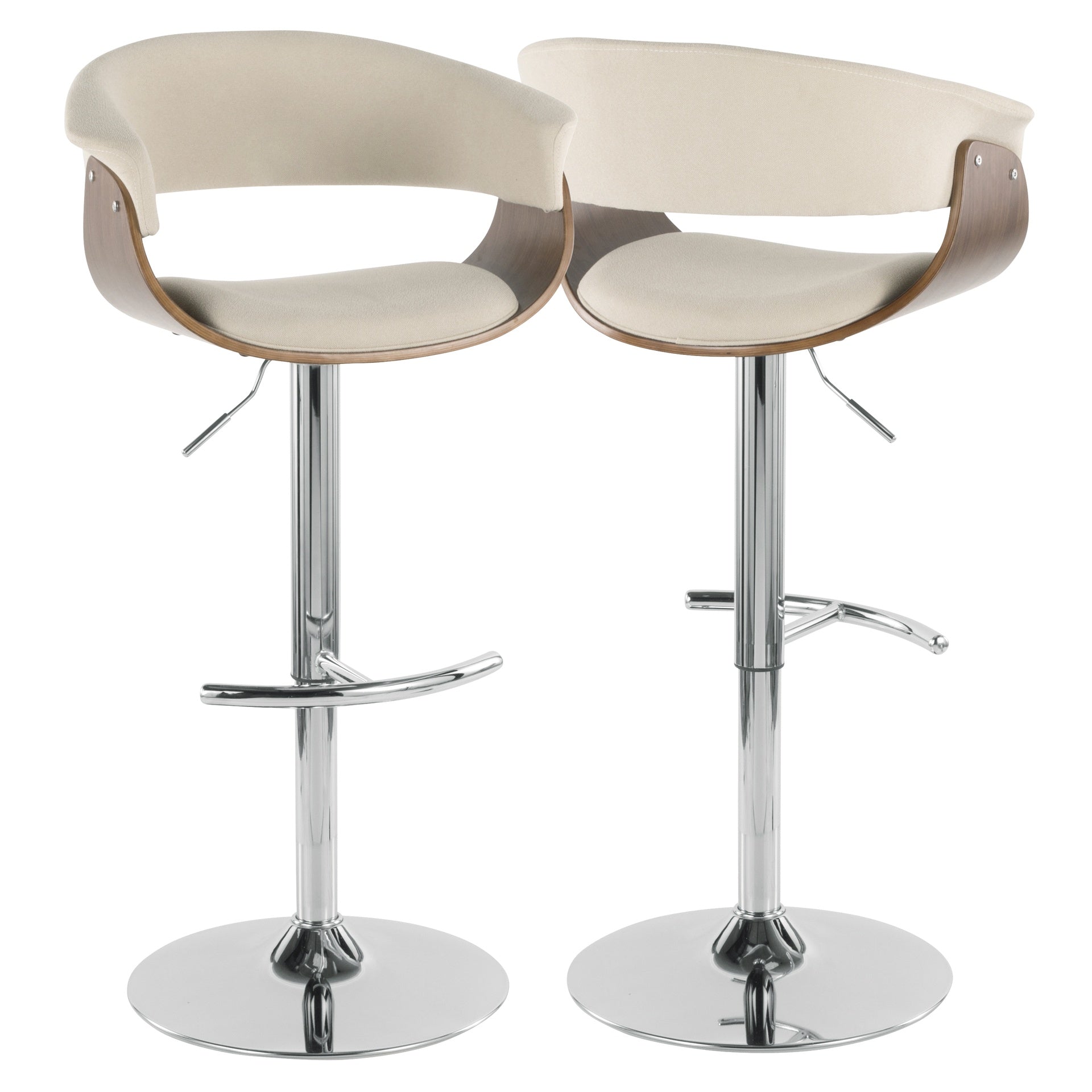 Vintage Mod Mid-Century Modern Adjustable Barstool with Swivel in Walnut and Cream Fabric by LumiSource - Set of 2