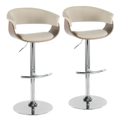 Vintage Mod Mid-Century Modern Adjustable Barstool with Swivel in Walnut and Cream Fabric by LumiSource - Set of 2