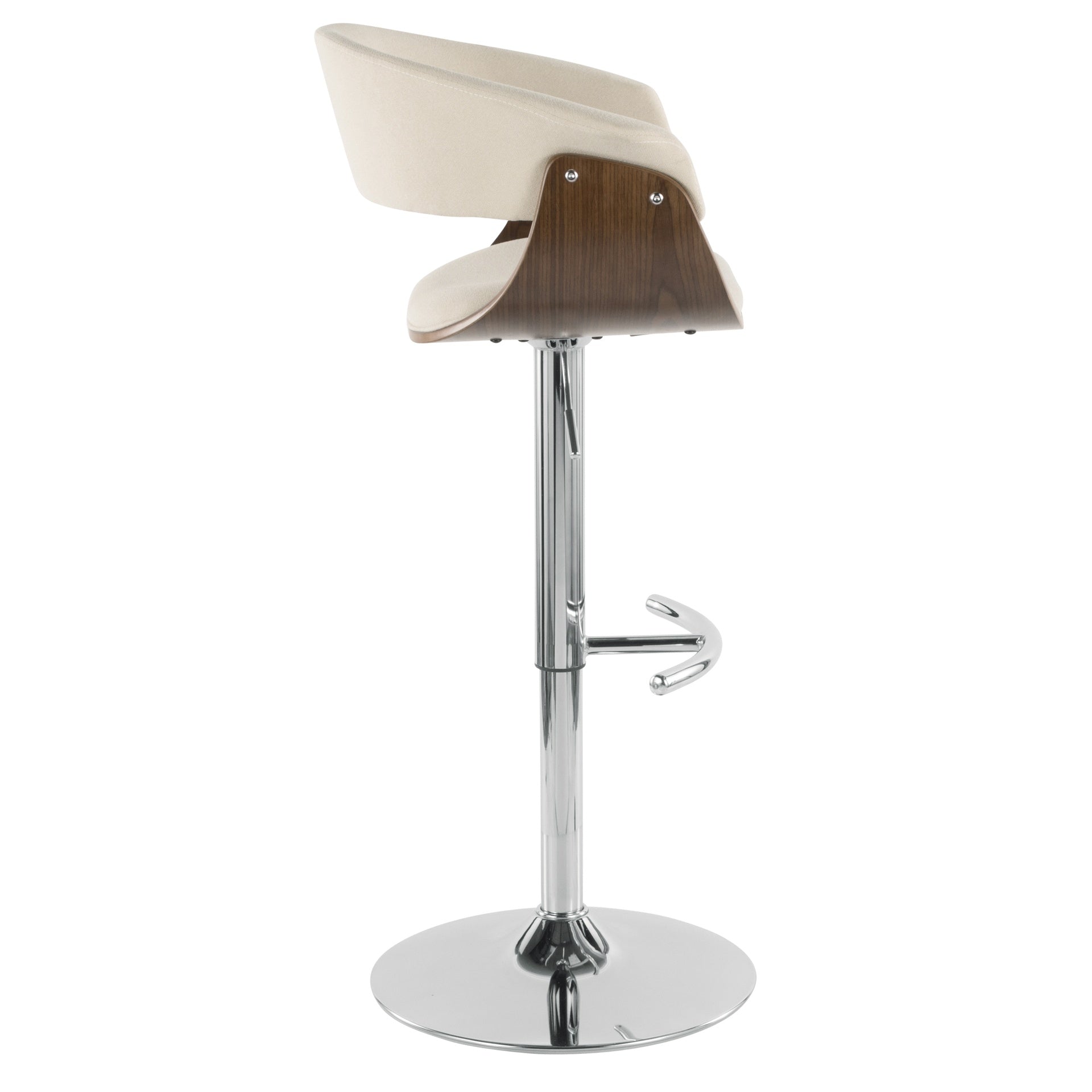 Vintage Mod Mid-Century Modern Adjustable Barstool with Swivel in Walnut and Cream Fabric by LumiSource - Set of 2