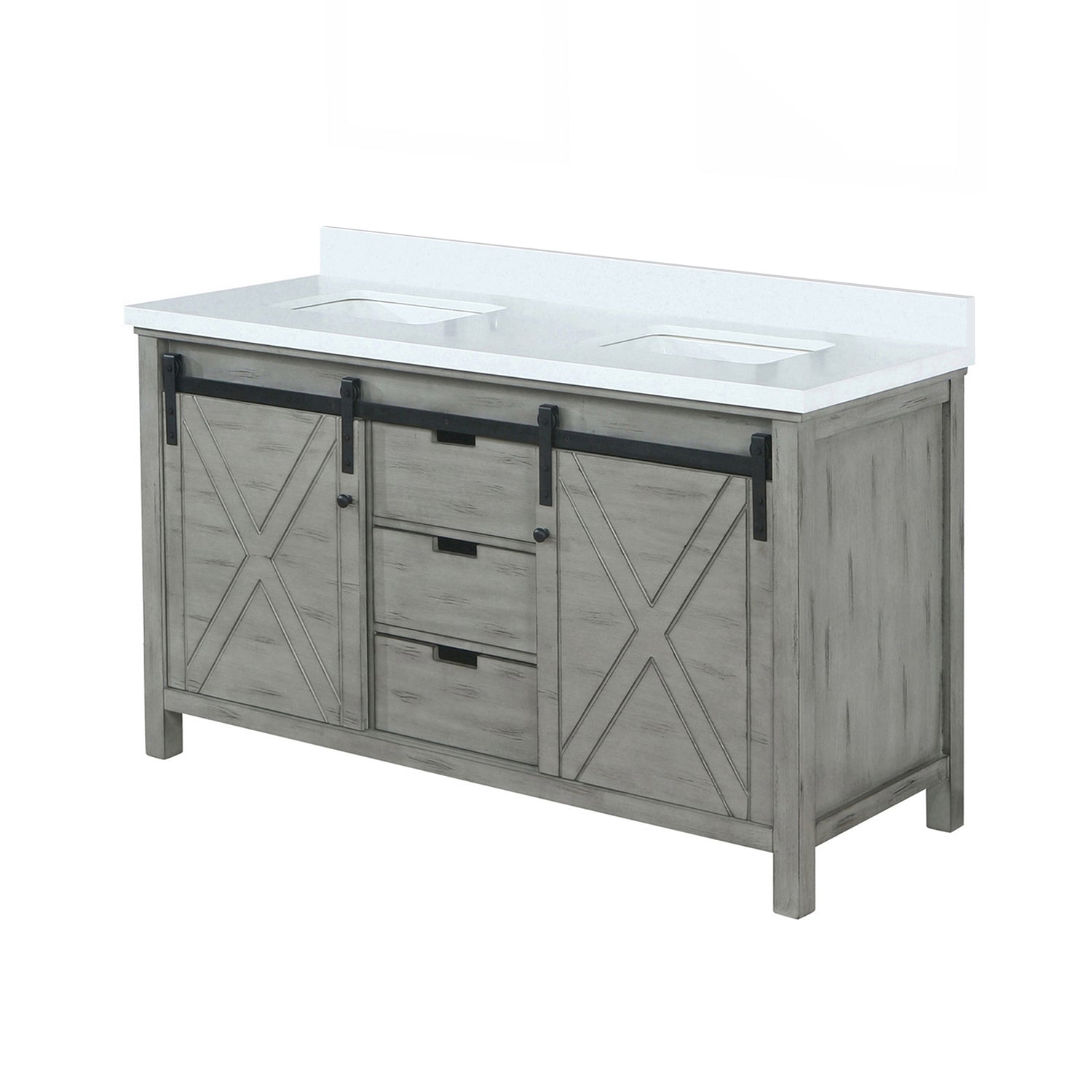 Ash Grey Double Bath Vanity 60 in. W x 22 in. D, with White Quartz Countertop