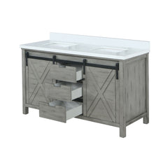 Ash Grey Double Bath Vanity 60 in. W x 22 in. D, with White Quartz Countertop