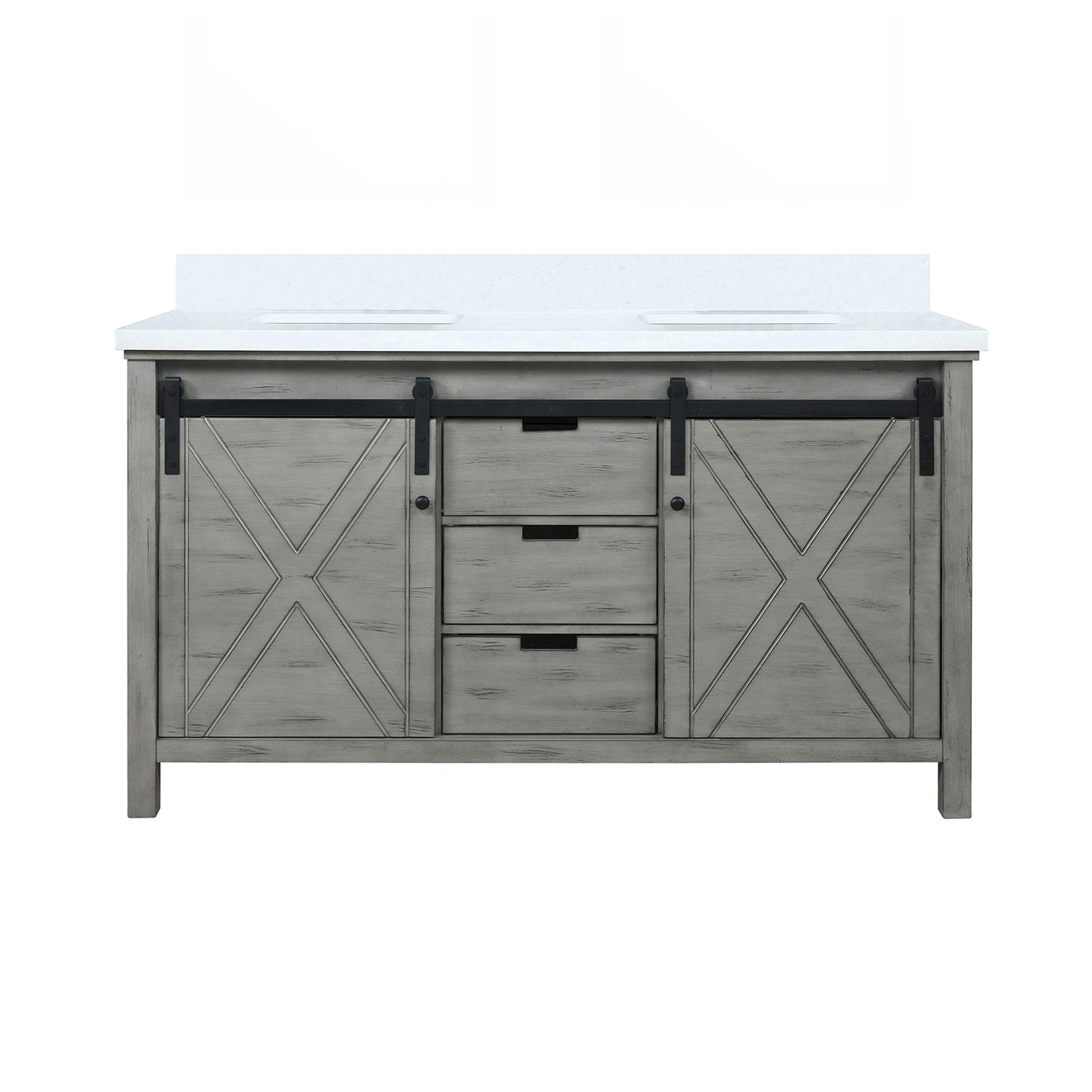 Ash Grey Double Bath Vanity 60 in. W x 22 in. D, with White Quartz Countertop