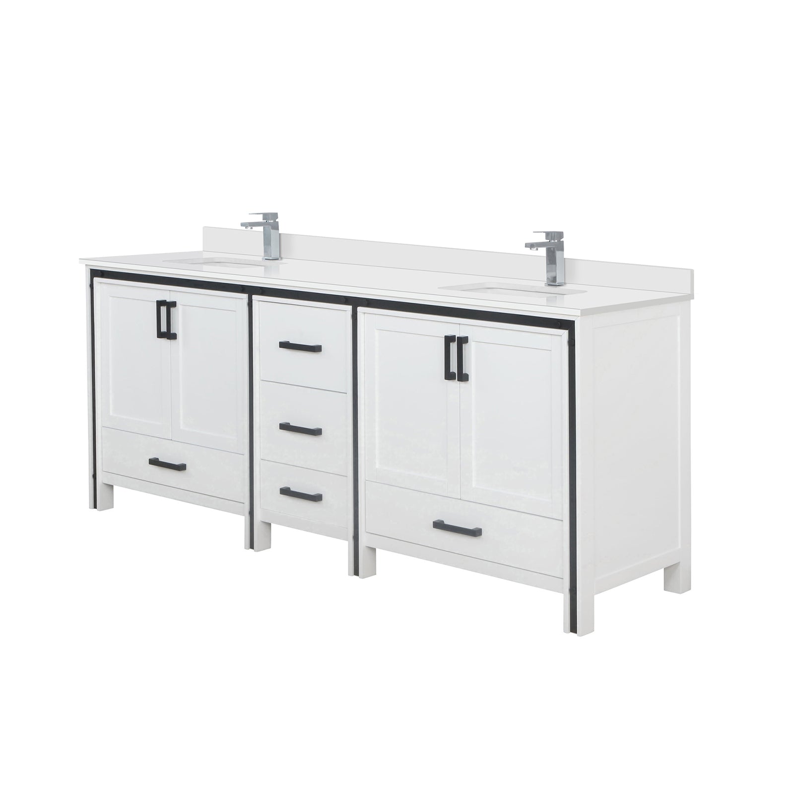 White Double Bath Vanity 84 in. W x 22 in. D, White Quartz Top and Faucet Set