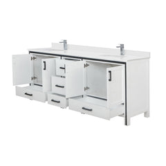 White Double Bath Vanity 84 in. W x 22 in. D, White Quartz Top and Faucet Set