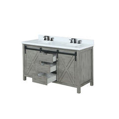 Ash Grey Double Bath Vanity 60 in. W x 22 in. D, White Quartz Countertop and Faucet Set
