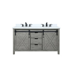 Ash Grey Double Bath Vanity 60 in. W x 22 in. D, White Quartz Countertop and Faucet Set