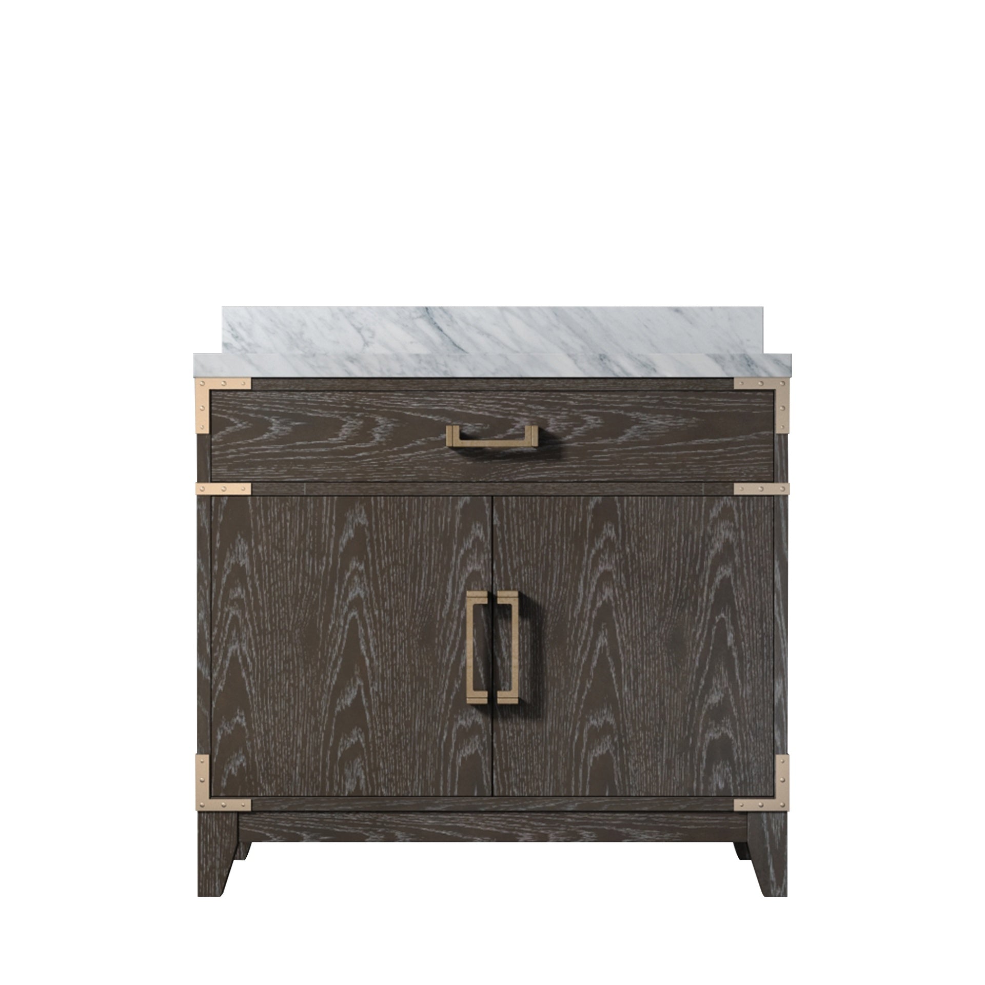 Brown Oak Single Bath Vanity 36 in. W x 22 in. D, with Carrara Marble Top