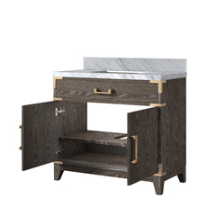 Brown Oak Single Bath Vanity 36 in. W x 22 in. D, with Carrara Marble Top