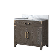 Brown Oak Single Bath Vanity 36 in. W x 22 in. D, with Carrara Marble Top