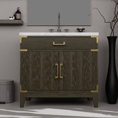Brown Oak Single Bath Vanity 36 in. W x 22 in. D, with Carrara Marble Top