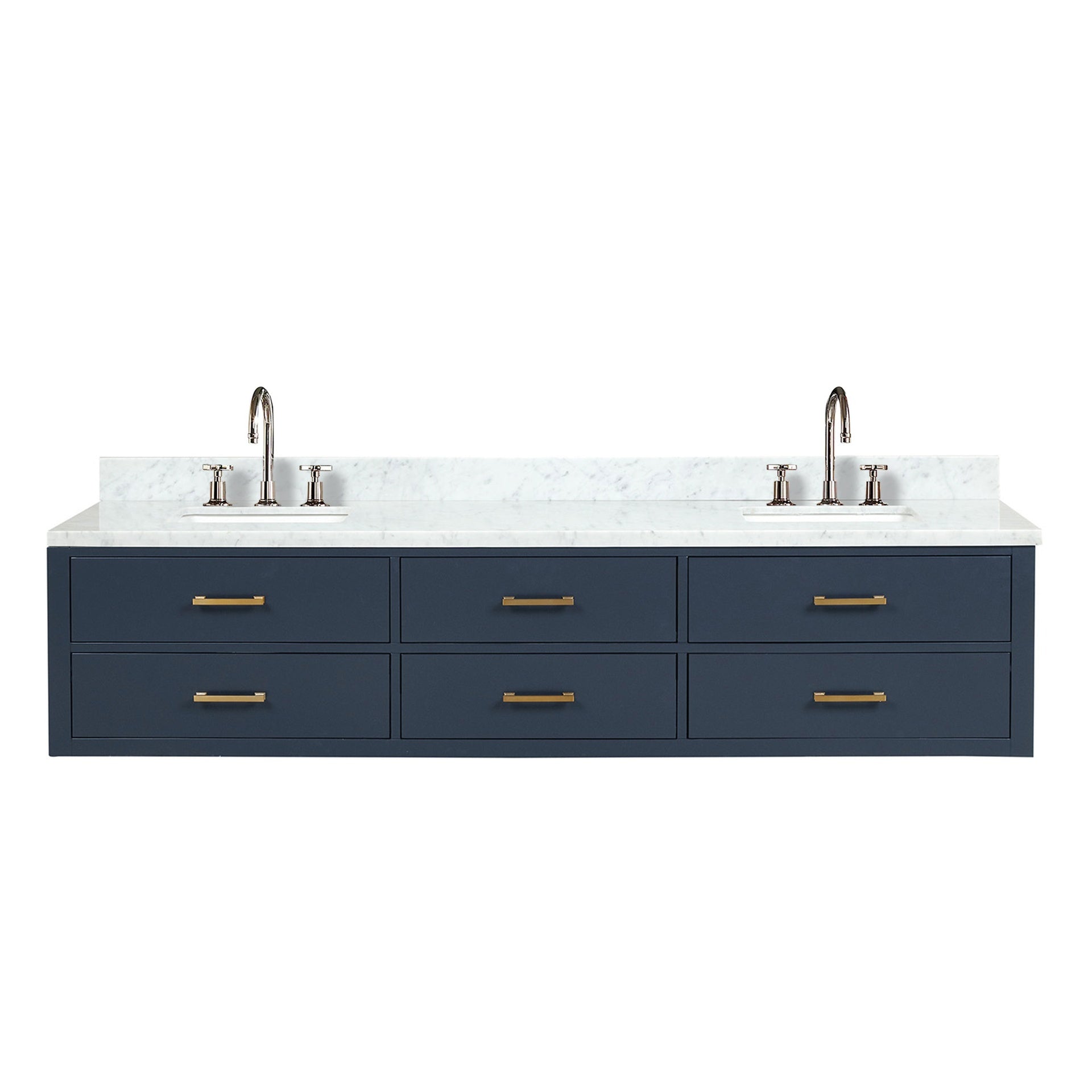 Blue Double Bath Vanity 84 in. W x 22 in. D, Carrara Marble Top, and Faucet Set