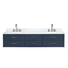 Blue Double Bath Vanity 84 in. W x 22 in. D, Carrara Marble Top, and Faucet Set