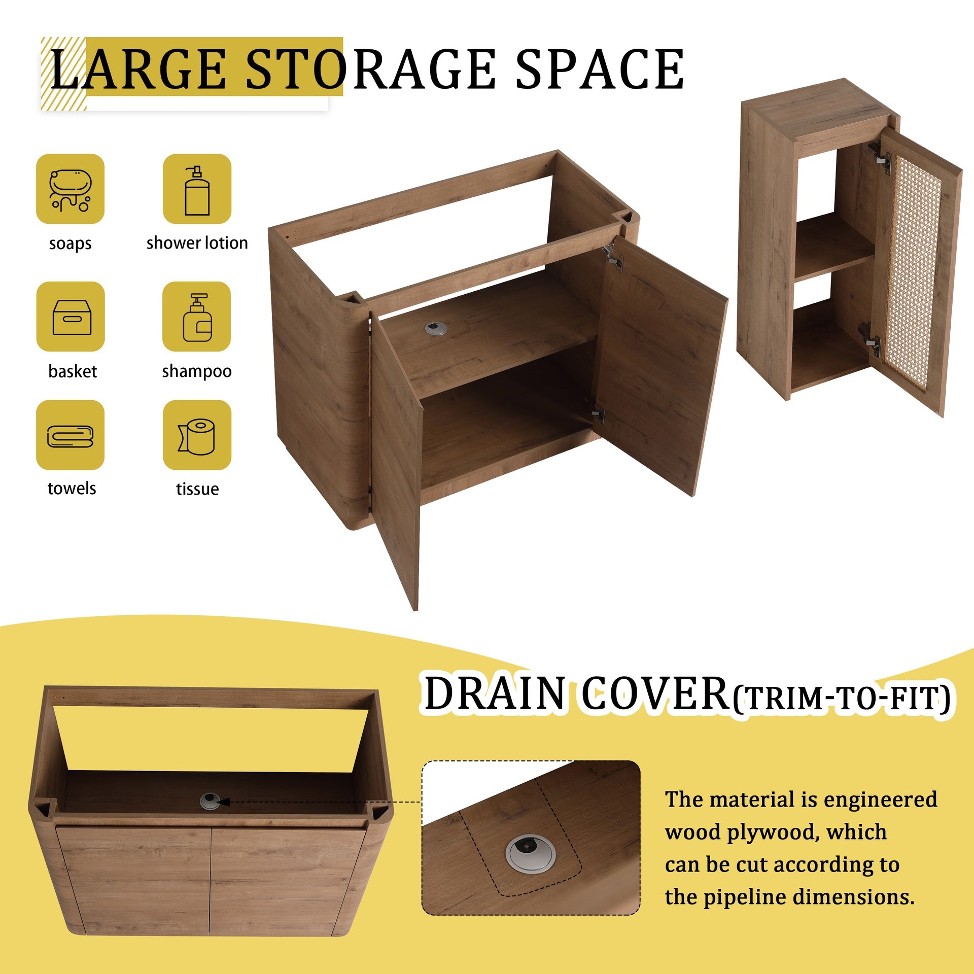 40'' Freestanding Bathroom Vanity with Ceramic Sink & 2-Soft-Close Door and Side Cabinet, KD-Packing, Plywood