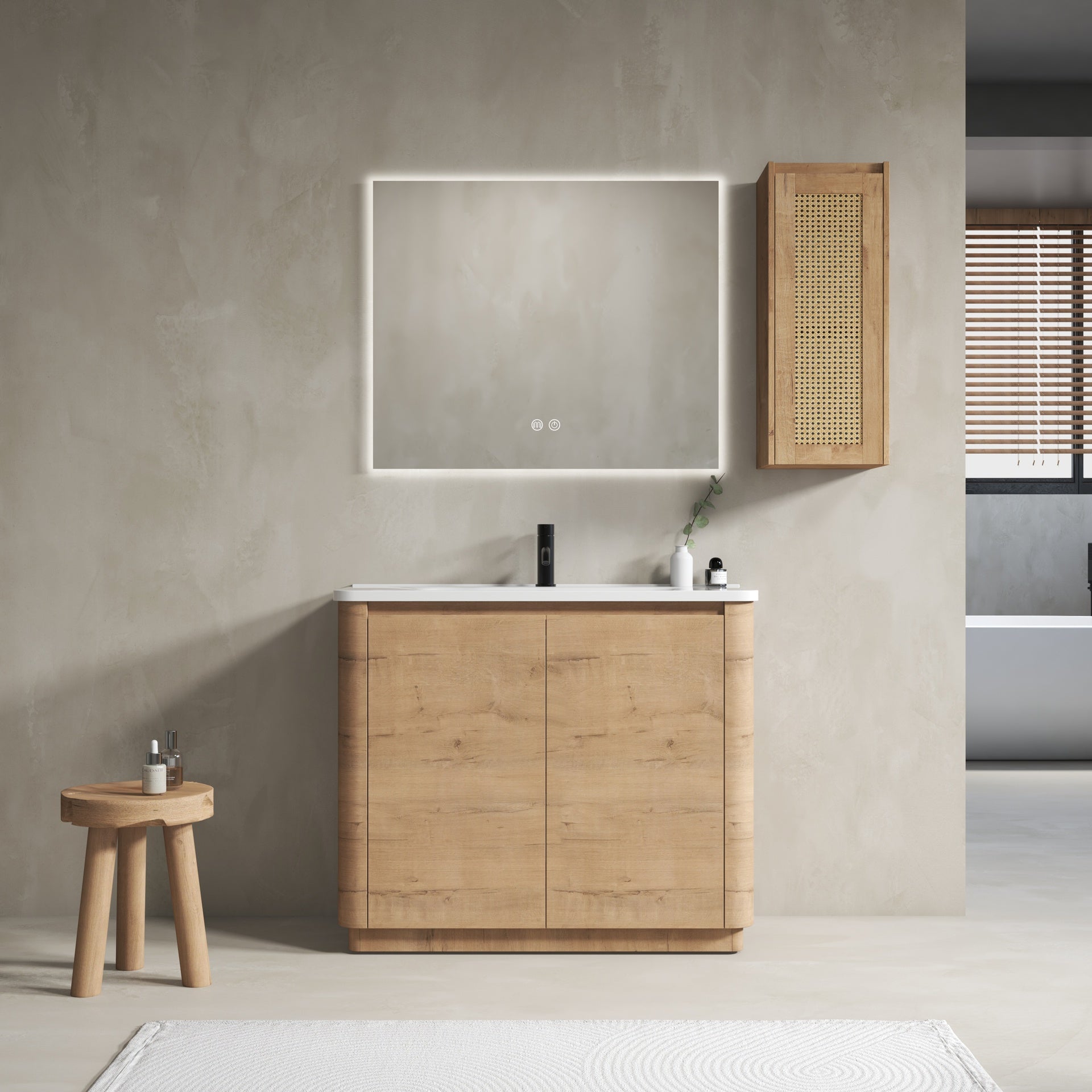 40'' Freestanding Bathroom Vanity with Ceramic Sink & 2-Soft-Close Door and Side Cabinet, KD-Packing, Plywood