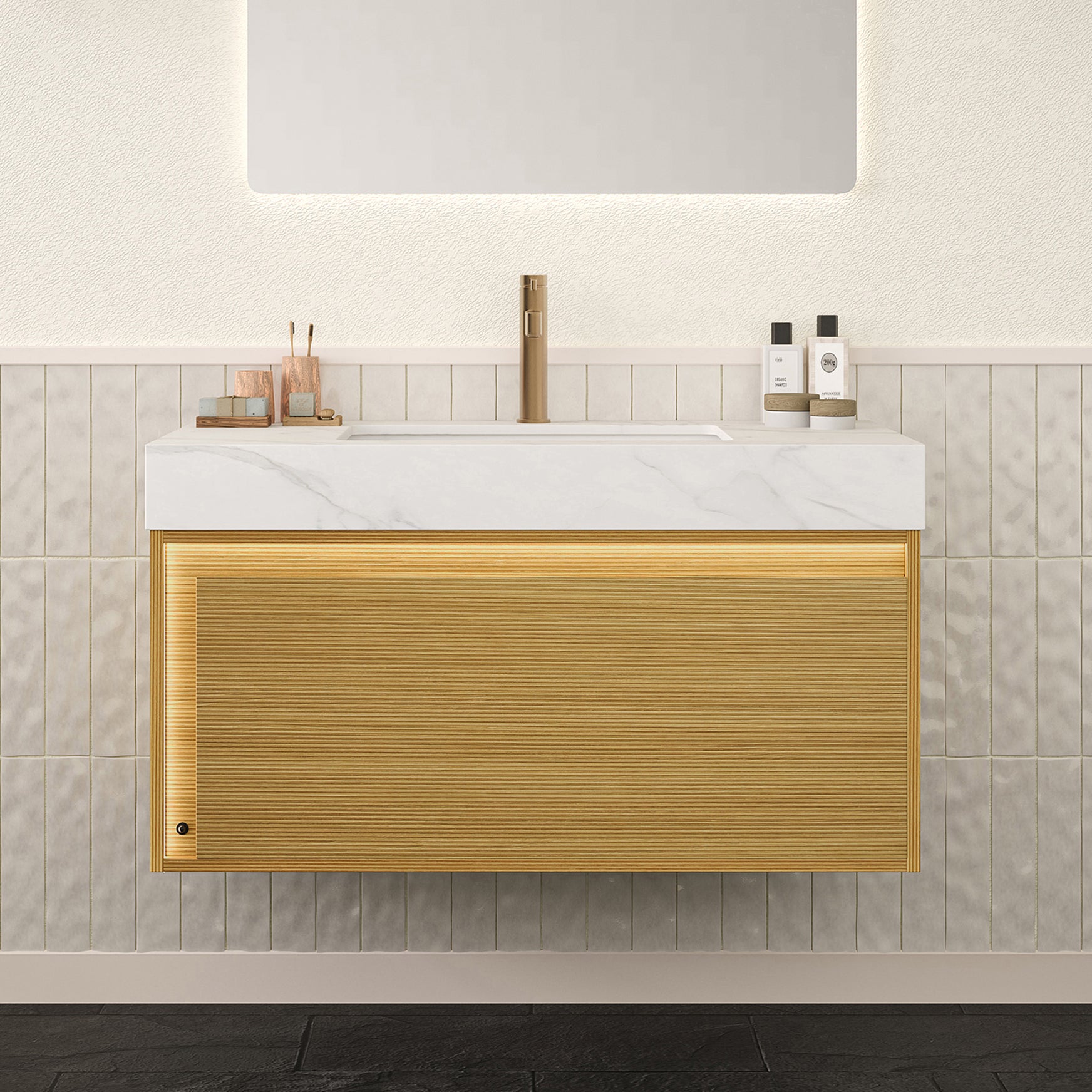 NYAH 36'' Sintered Stone with White Ceramic Undermount Basin, No Faucet, No Cabinet, Carrara White
