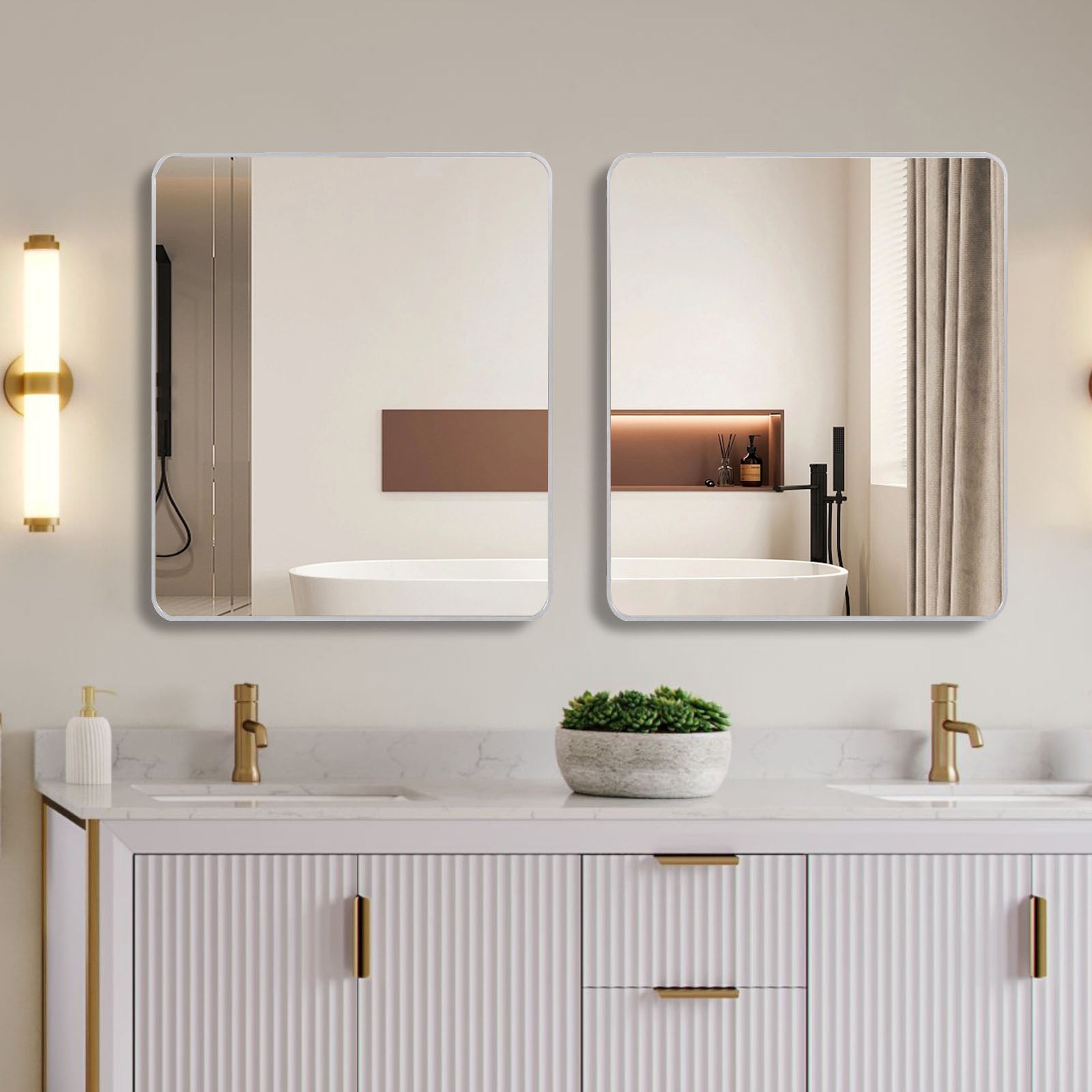 36in x 36in Inch Silver Metal Framed Square Bathrrom Mirror for Wall.