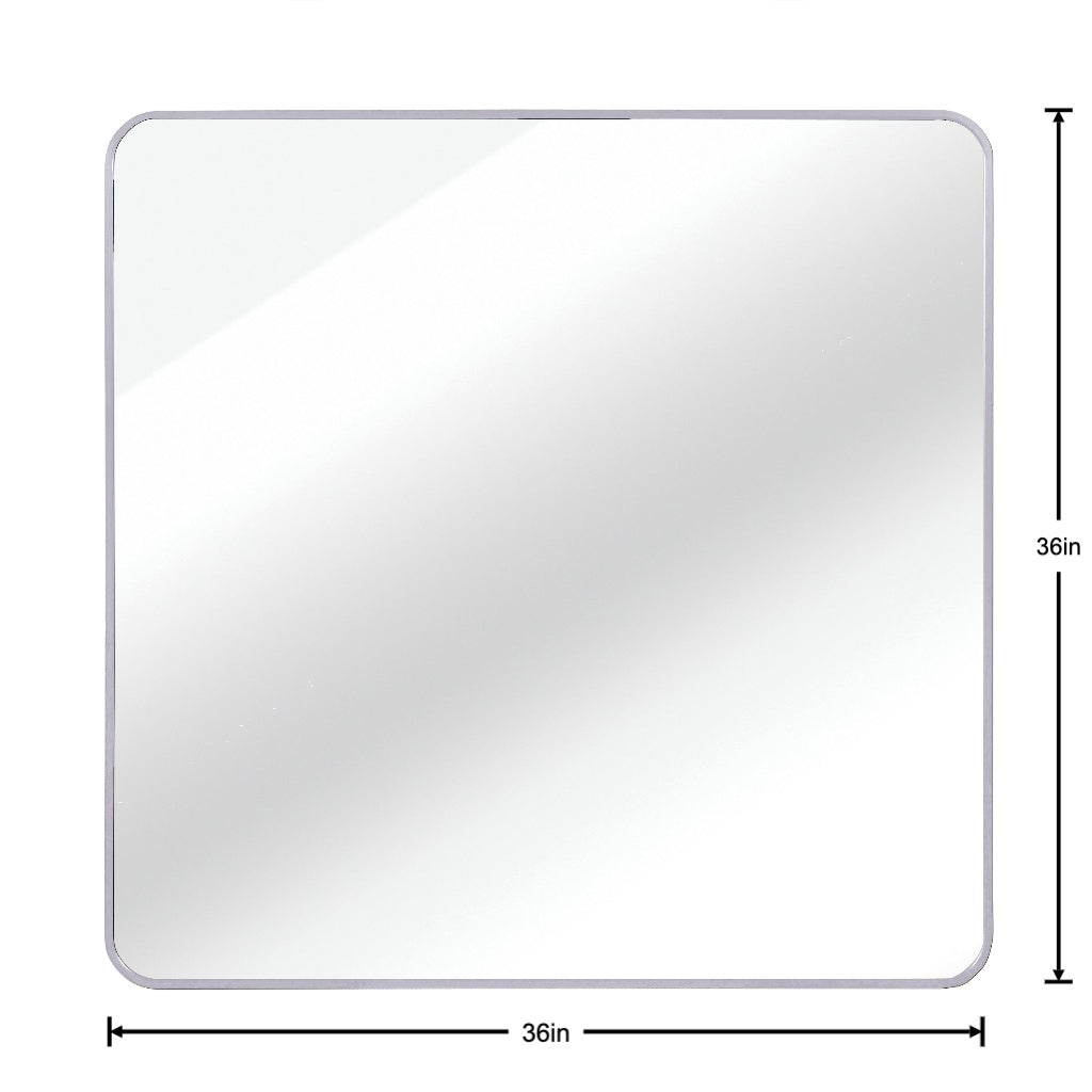 36in x 36in Inch Silver Metal Framed Square Bathrrom Mirror for Wall.