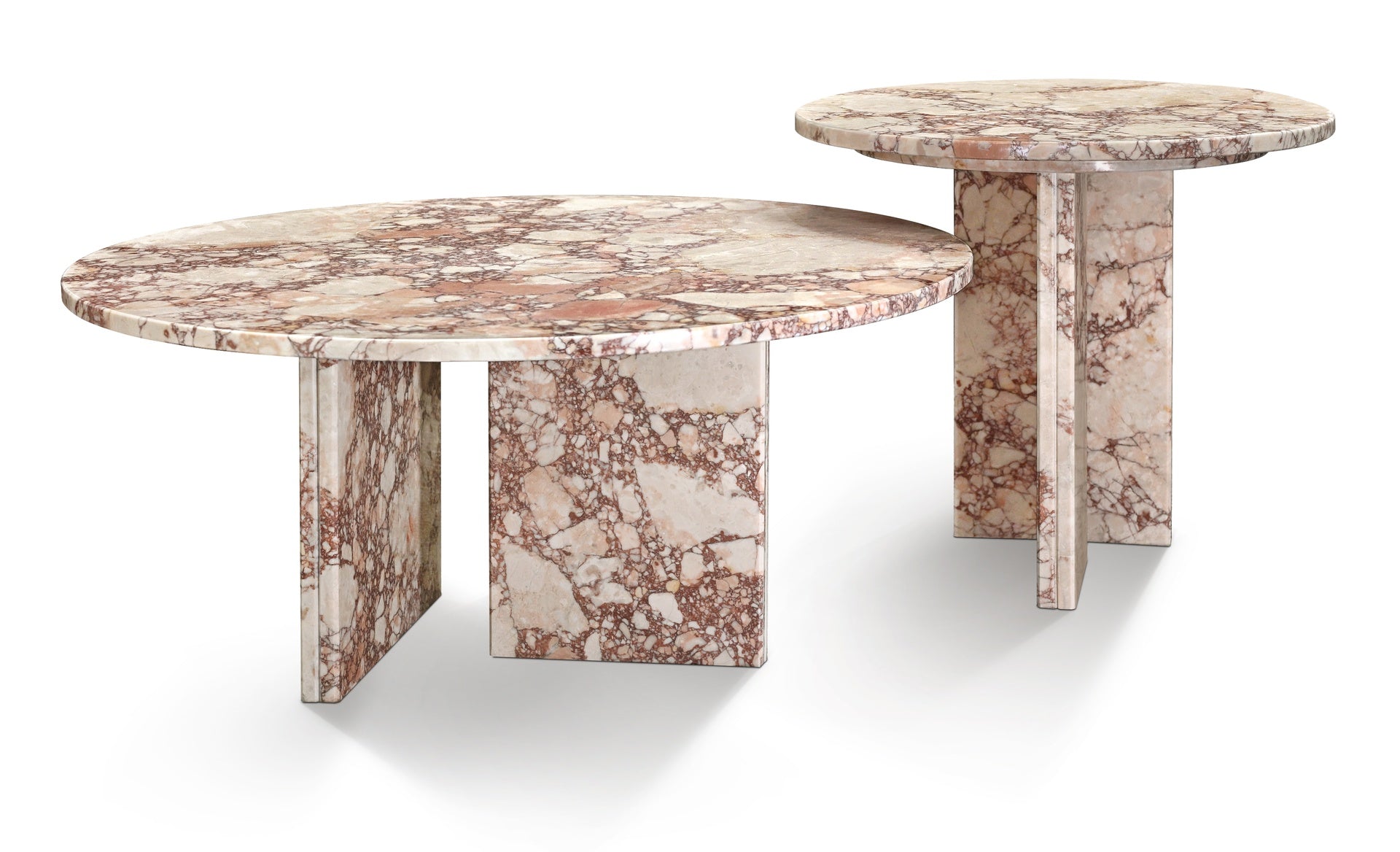 Pink natural marble Nesting Coffee Table Set (2-Piece), Round φ70cm & 45cm , Polished Finish, living room table, natural stone, genuine marble, real marble