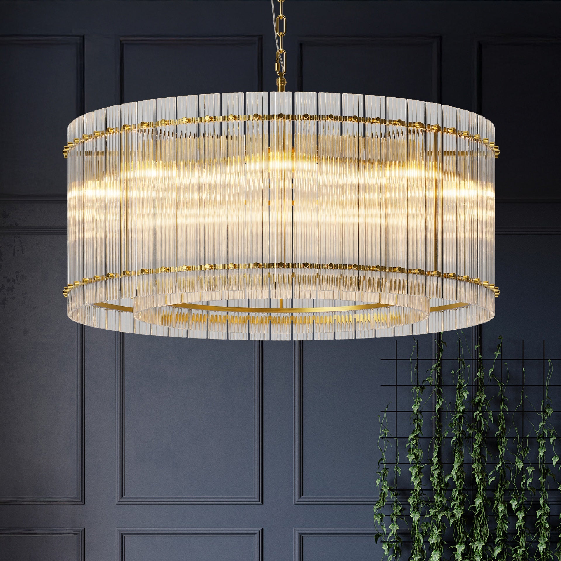 37" Modern Gold Round Chandelier,2-Tier 8-Light Water Ripple Crystal Glass Chandeliers,for Dining Room,Living Room,Bedroom,High Ceiling,Foyer Entryway,Luxury Chandelier