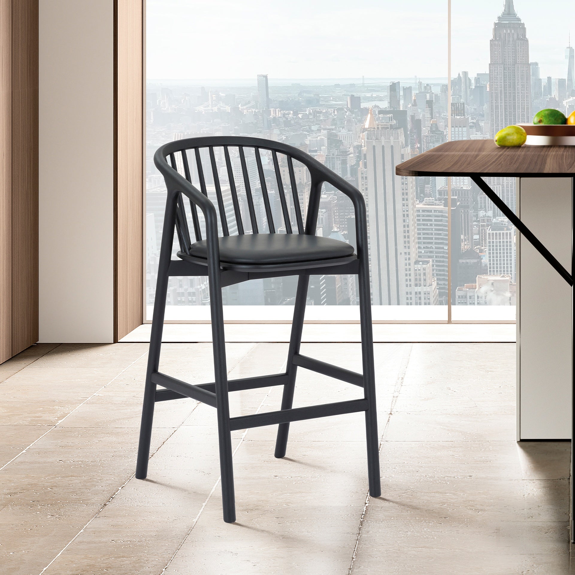 Echo Black Oak Wood and Faux Leather Counter Stool