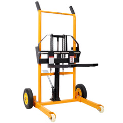 Manual Forklift Pallet Stakcer, Load  Capacity 440 Lbs, Hydraulic Material Lift 35.5" Lift Height with Adjustable Forks and Fixed Legs Pallet Truck Dolly Stacker,4PCS Wheels. Yellow Color