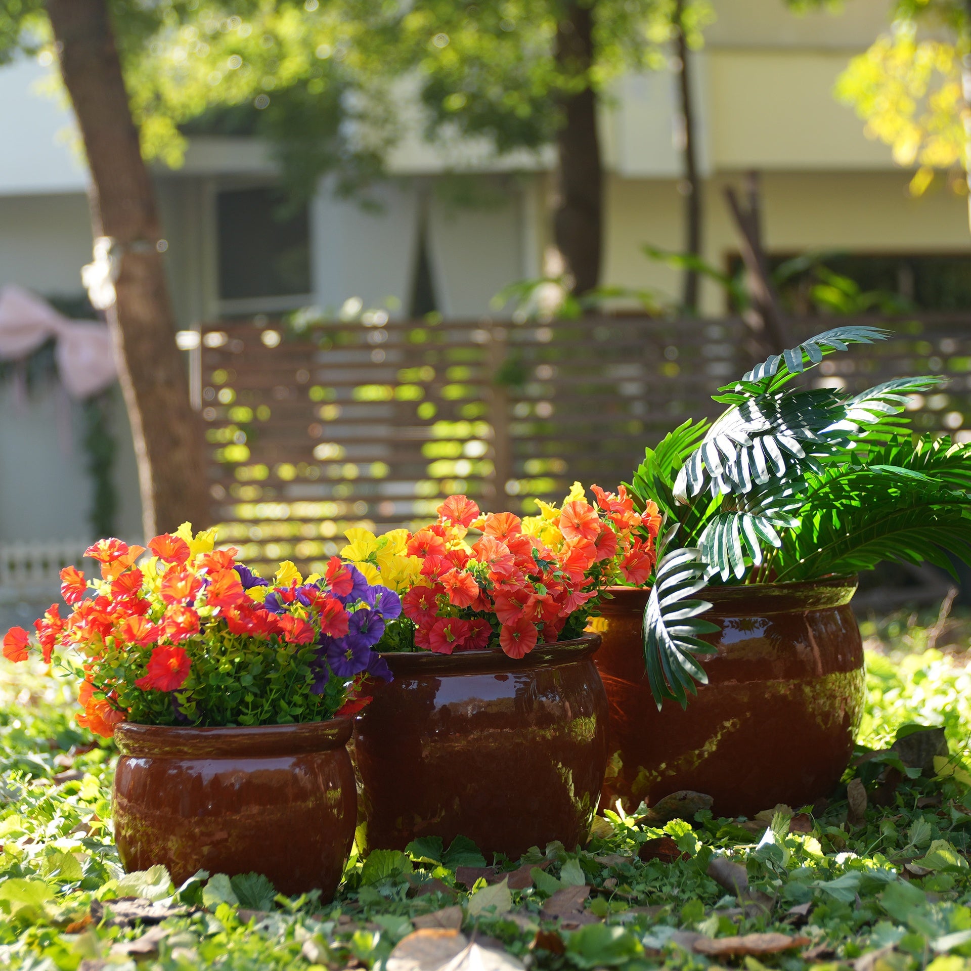 Handmade Rust-Red Ceramic Plant Pots Set of 3, 15/12/9 Inch Diameter,, Indoor & Outdoor Flower Pots for Tables, Couchside, Balcony & Garden, Breathable Clay with Drainage Hole