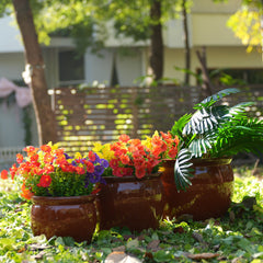 Handmade Rust-Red Ceramic Plant Pots Set of 3, 15/12/9 Inch Diameter,, Indoor & Outdoor Flower Pots for Tables, Couchside, Balcony & Garden, Breathable Clay with Drainage Hole