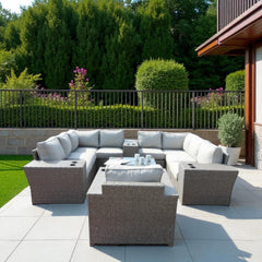 Outdoor 7-Person Wicker Conversation Set with Cushions  Fully Assembled