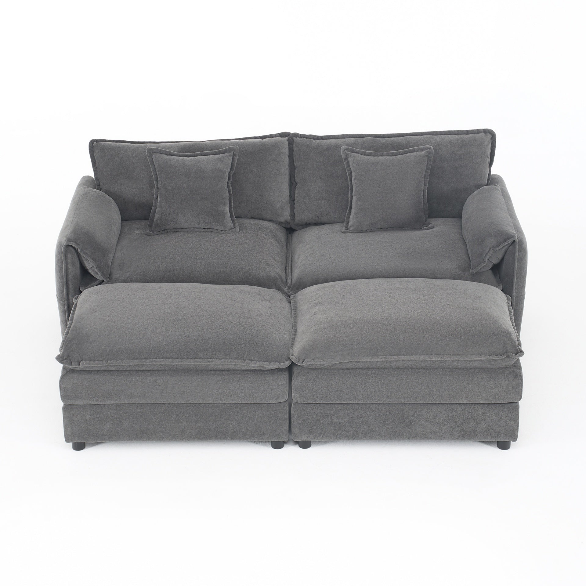 Deep Seat Sectional Cloud Sofa with 2 Ottomans & Soft Pillows, Loveseat Modular Couch for Living Room, Apartment,DIY Combination,Grey