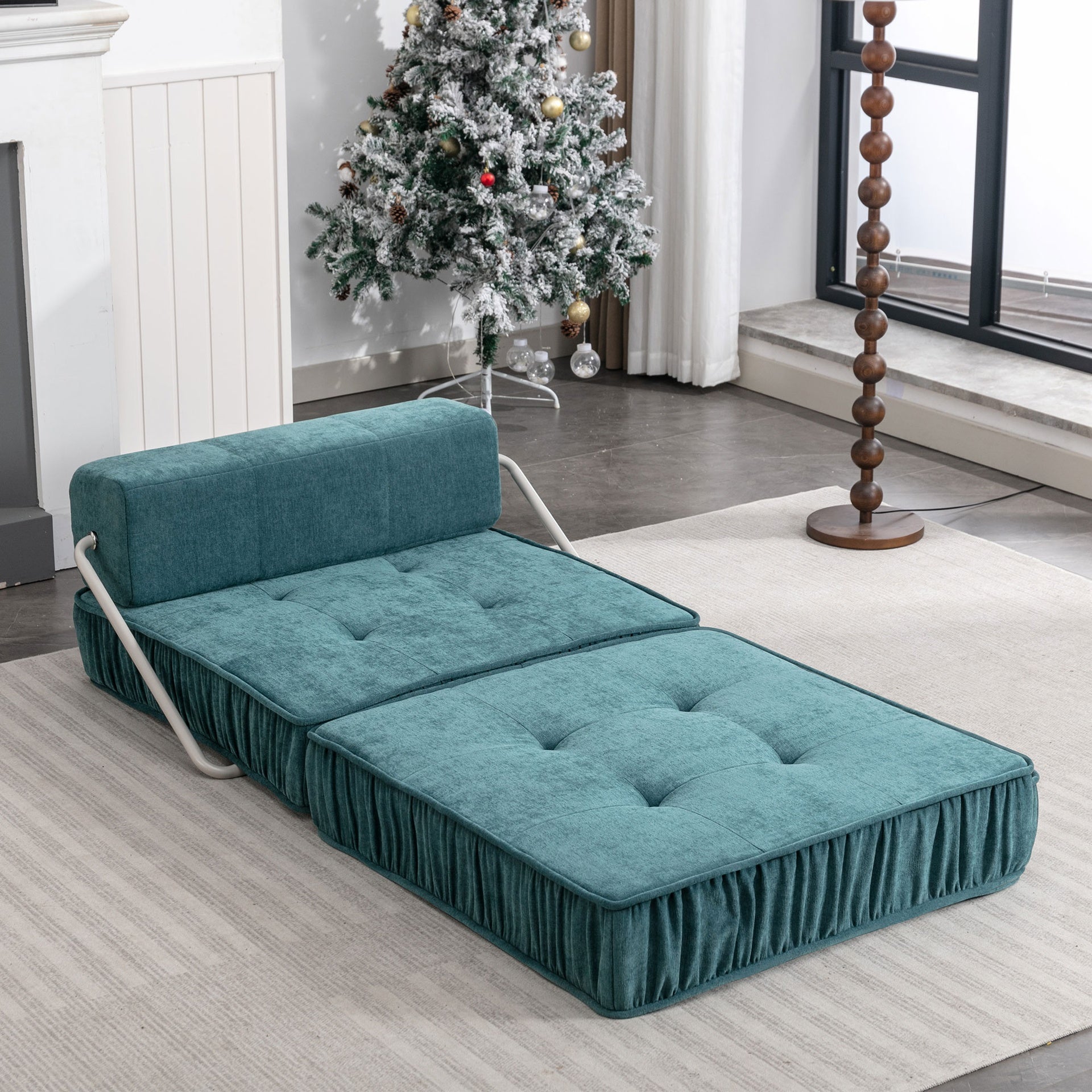 Green Folding Sofa , Futon Sleeper Chair, Convertible Chair Floor Couch & Sleeping Mattress for Living Room, Guest Room, Home Office, Apartment, Small space, Removable Back Cushio