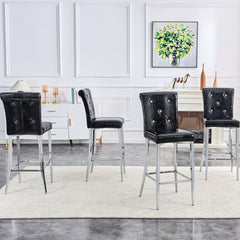 A set of 2 black vintage crocodile leather bar chairs, featuring crystal clasp design and synthetic leather design, adding a touch of elegance and mystery to the dining area