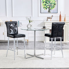 A set of 2 black vintage crocodile leather bar chairs, featuring crystal clasp design and synthetic leather design, adding a touch of elegance and mystery to the dining area
